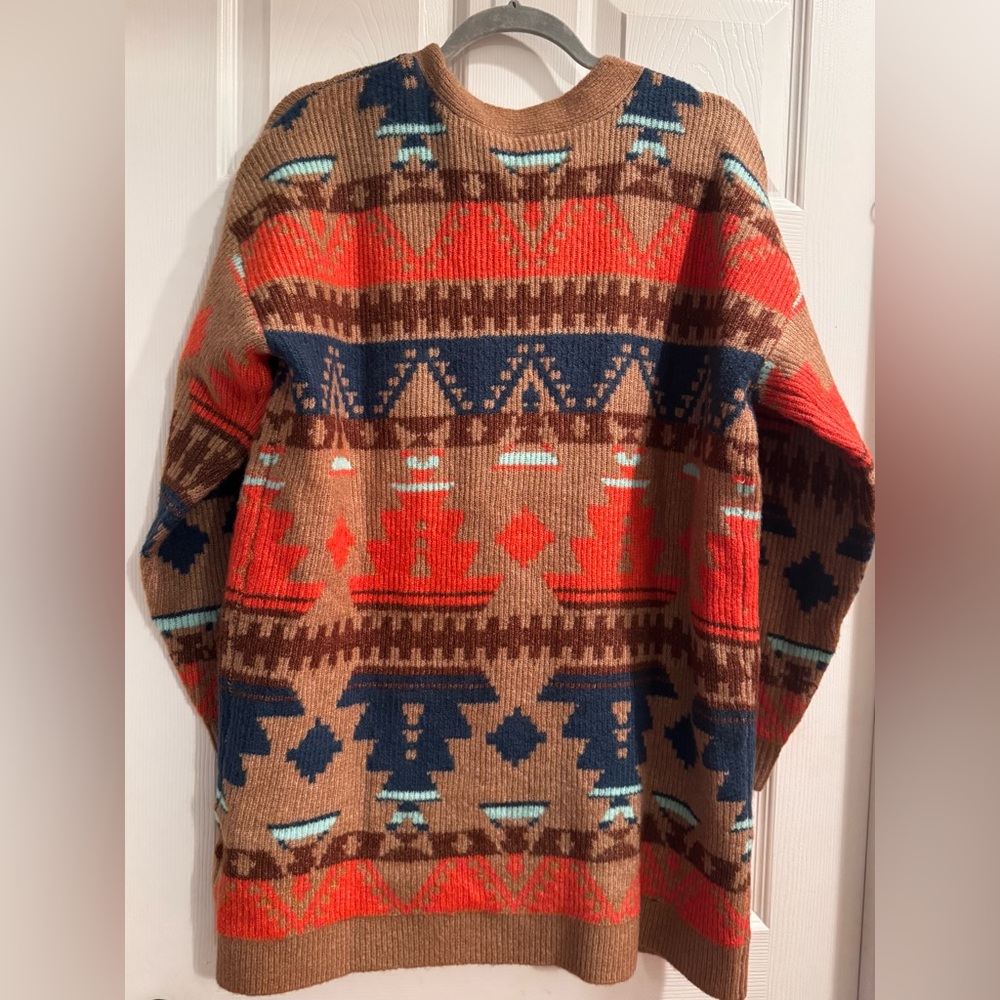 NWT Lucky Brand Brown / Multi Color Aztec Cardigan Sweater - Picture 3 of 7